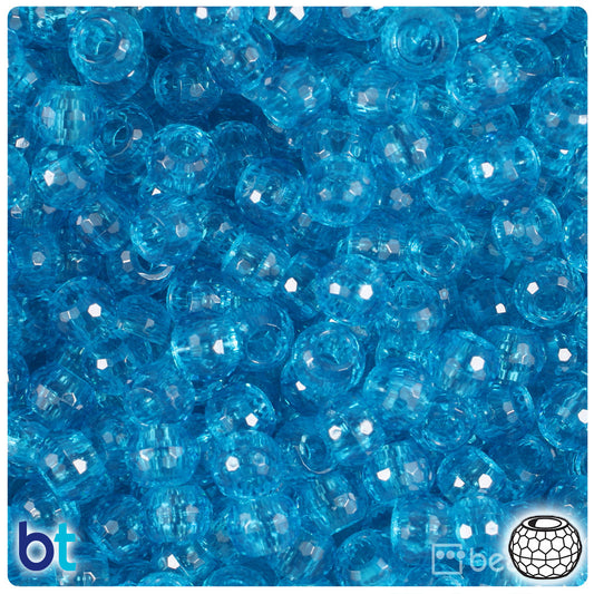 BeadTin Turquoise Transparent 9mm Faceted Barrel Plastic Pony Beads (500pcs)