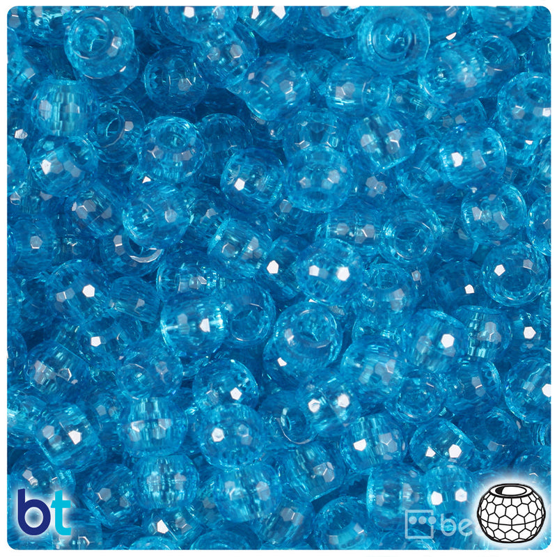 BeadTin Turquoise Transparent 9mm Faceted Barrel Plastic Pony Beads (500pcs)