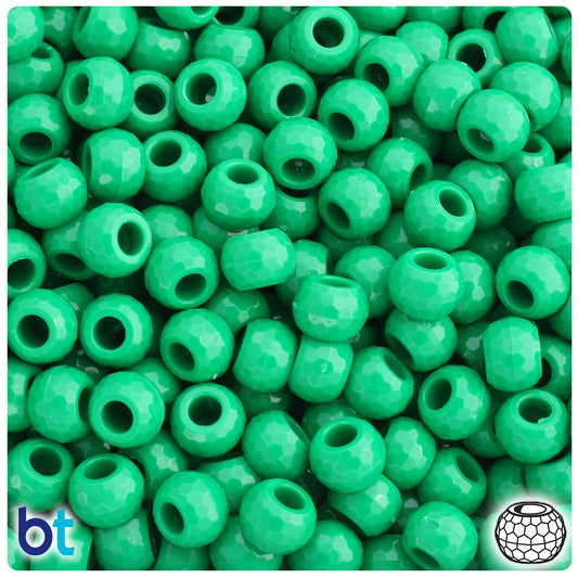 BeadTin Green Opaque 9mm Faceted Barrel Plastic Pony Beads (500pcs)