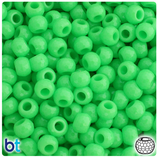 BeadTin Lime Opaque 9mm Faceted Barrel Plastic Pony Beads (500pcs)