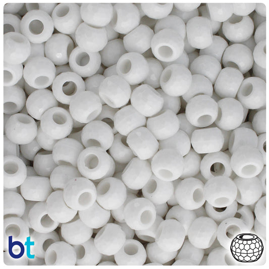 BeadTin Bright White Opaque 9mm Faceted Barrel Plastic Pony Beads (500pcs)