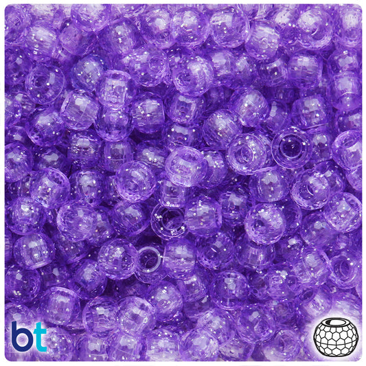 BeadTin Pale Amethyst Sparkle 9mm Faceted Barrel Plastic Pony Beads (500pcs)