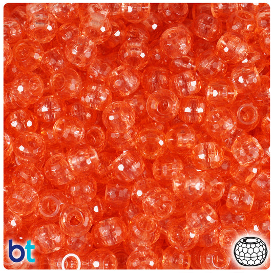 BeadTin Tangerine Transparent 9mm Faceted Barrel Plastic Pony Beads (500pcs)