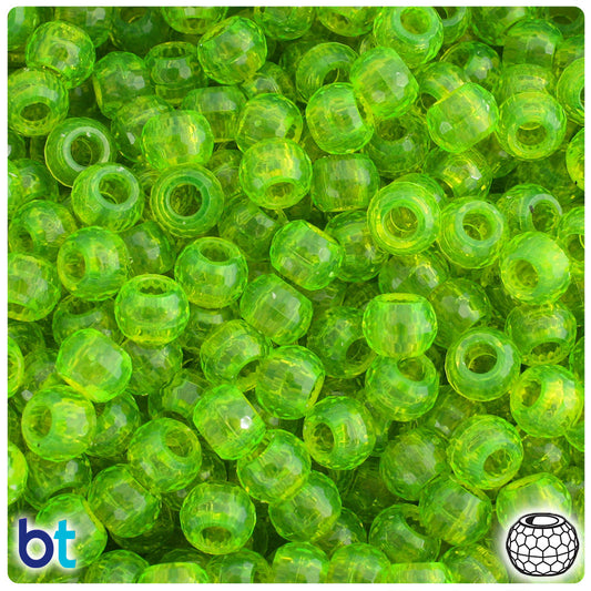 BeadTin Lime Roe Transparent 9mm Faceted Barrel Plastic Pony Beads (500pcs)