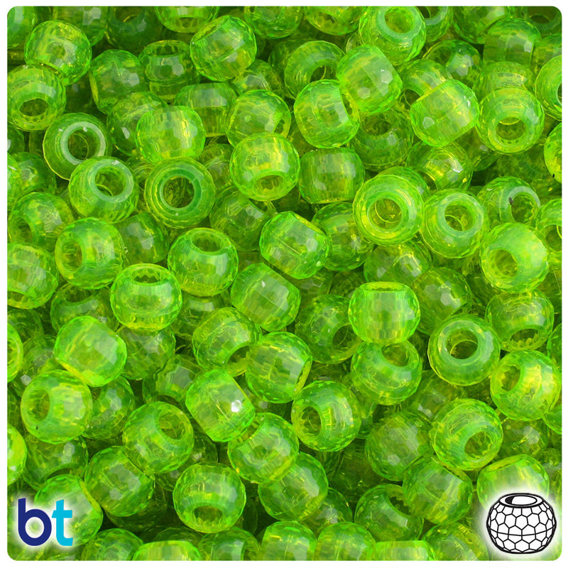 BeadTin Lime Roe Transparent 9mm Faceted Barrel Plastic Pony Beads (500pcs)