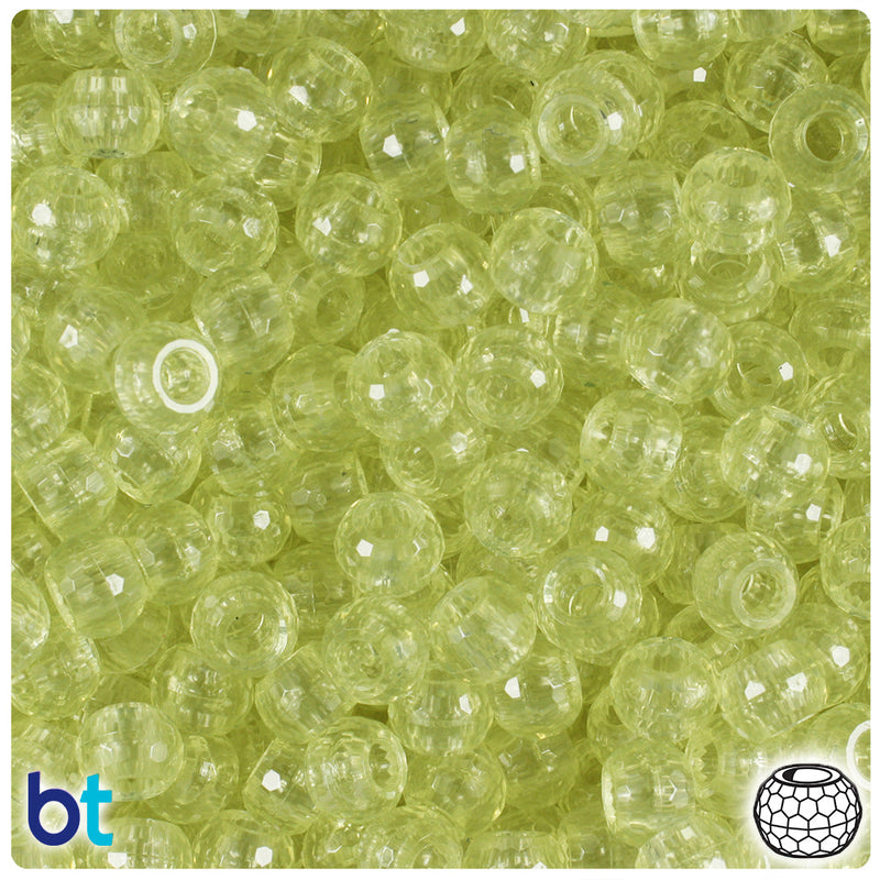 BeadTin Pastel Yellow Transparent 9mm Faceted Barrel Plastic Pony Beads (500pcs)