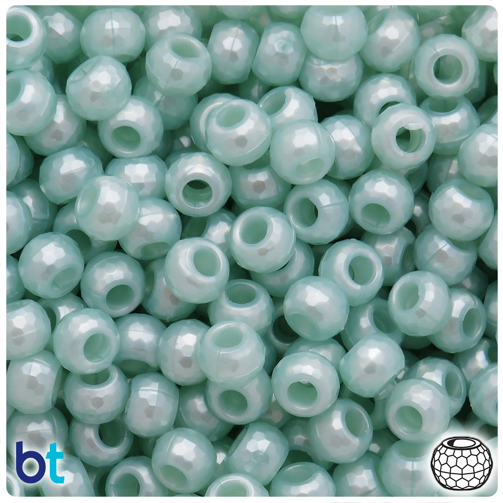 BeadTin Light Caribbean Pearl 9mm Faceted Barrel Plastic Pony Beads (500pcs)