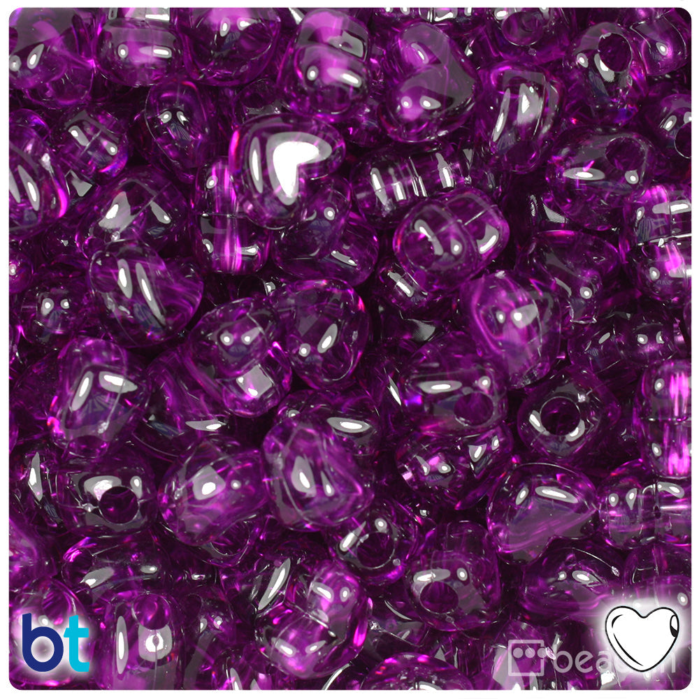 BeadTin Dark Amethyst Transparent 12mm Heart (HH) Plastic Pony Beads (250pcs)