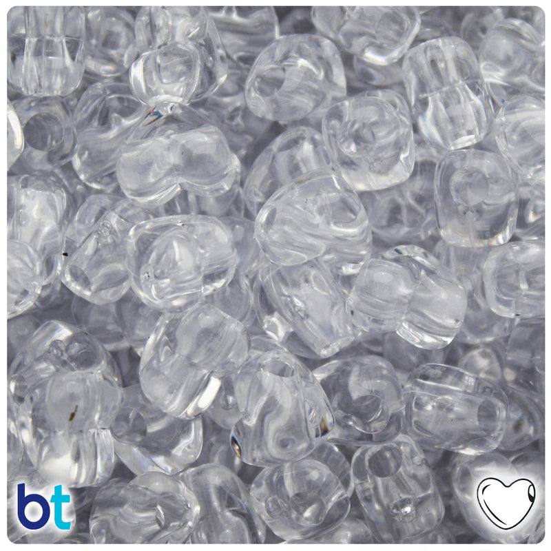 BeadTin Crystal Transparent 12mm Heart (HH) Plastic Pony Beads (250pcs)