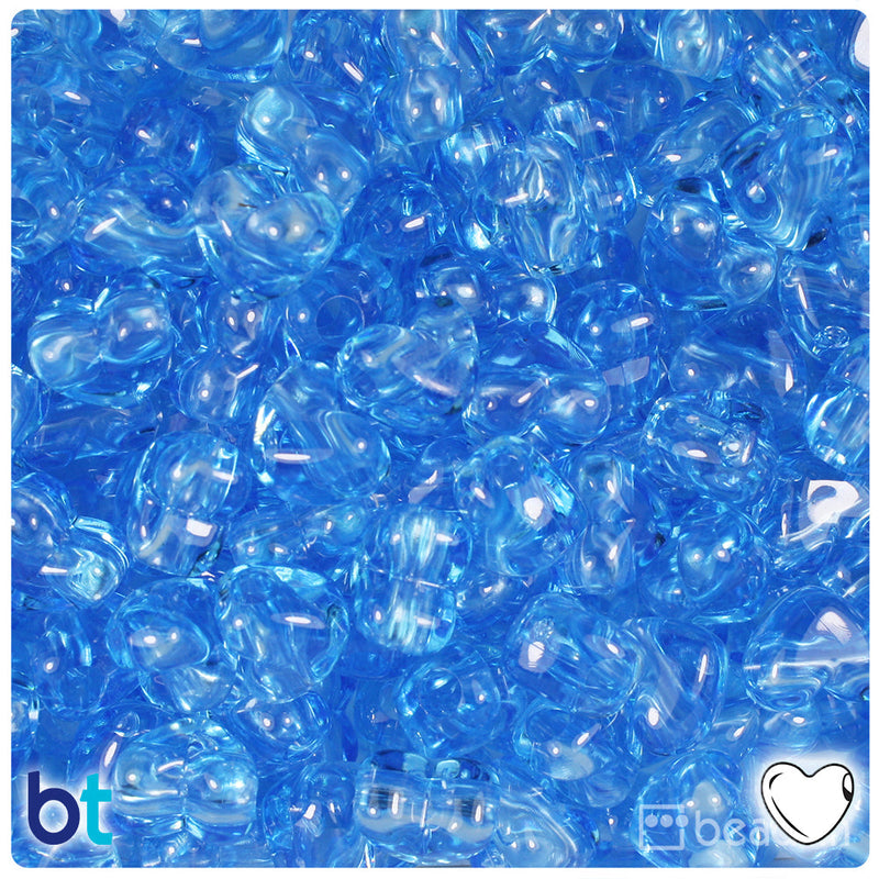 BeadTin Light Sapphire Transparent 12mm Heart (HH) Plastic Pony Beads (250pcs)