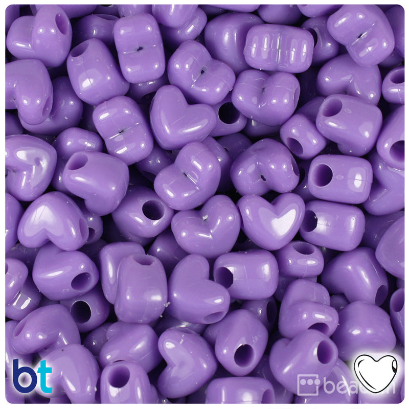 BeadTin Lilac Opaque 12mm Heart (HH) Plastic Pony Beads (250pcs)