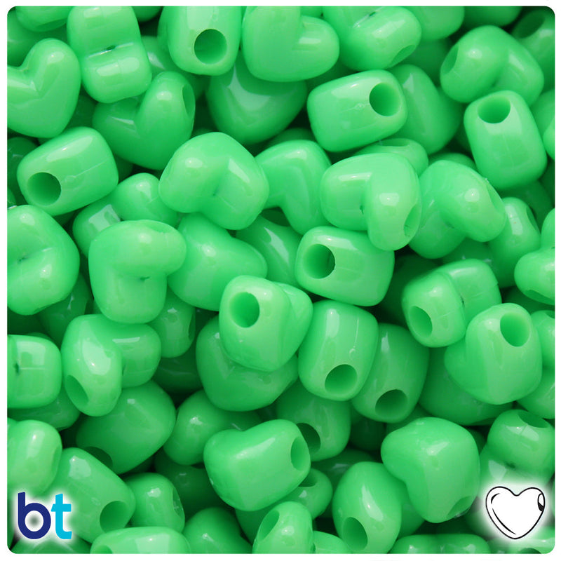 BeadTin Lime Opaque 12mm Heart (HH) Plastic Pony Beads (250pcs)