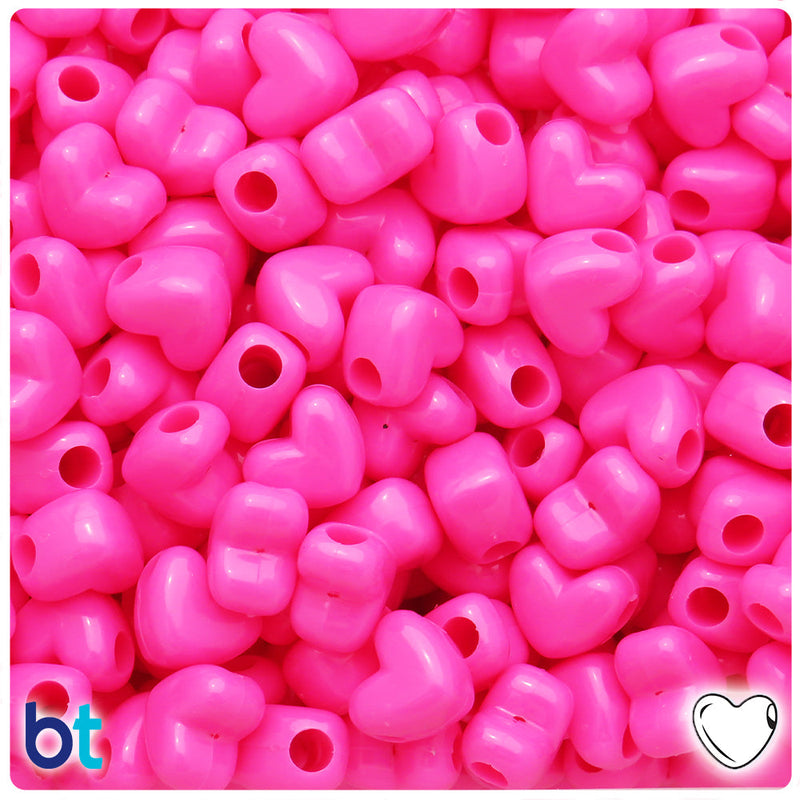 BeadTin Dark Pink Opaque 12mm Heart (HH) Plastic Pony Beads (250pcs)