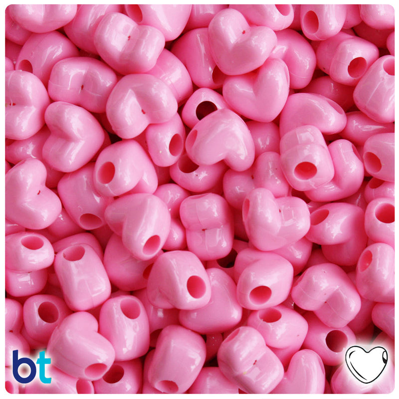 BeadTin Baby Pink Opaque 12mm Heart (HH) Plastic Pony Beads (250pcs)