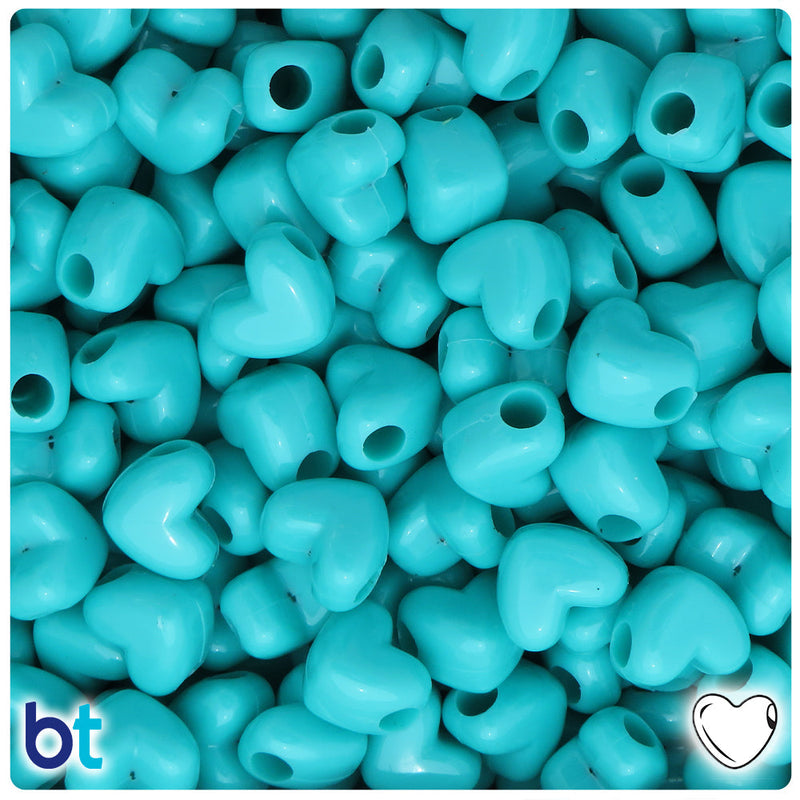 BeadTin Light Turquoise Opaque 12mm Heart (HH) Plastic Pony Beads (250pcs)