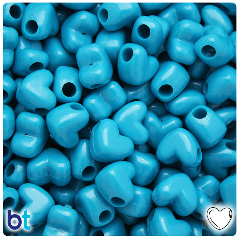 BeadTin Dark Turquoise Opaque 12mm Heart (HH) Plastic Pony Beads (250pcs)