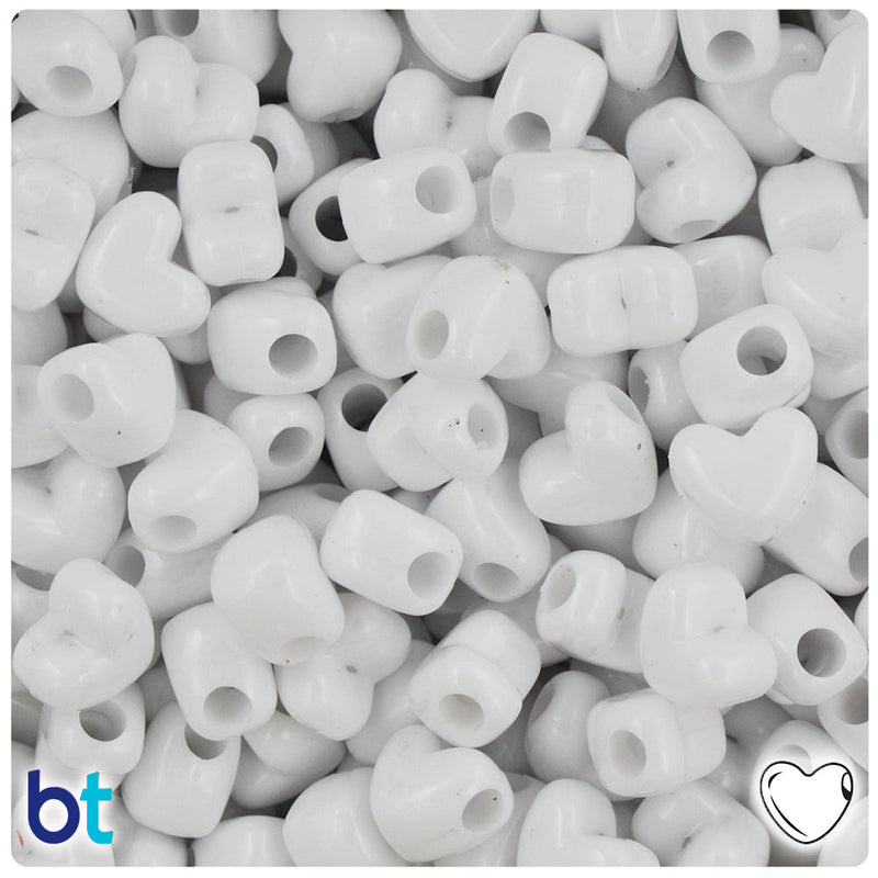 BeadTin Bright White Opaque 12mm Heart (HH) Plastic Pony Beads (250pcs)