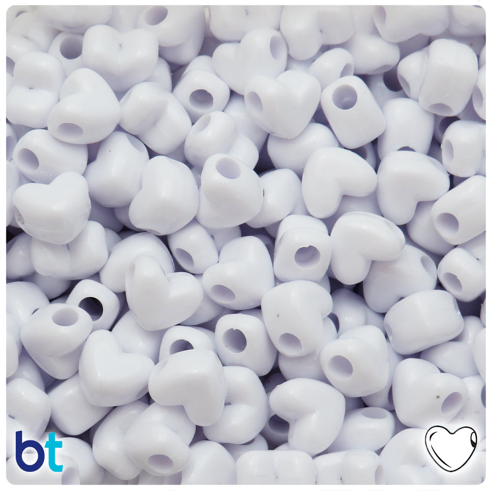 BeadTin White Opaque 12mm Heart (HH) Plastic Pony Beads (250pcs)