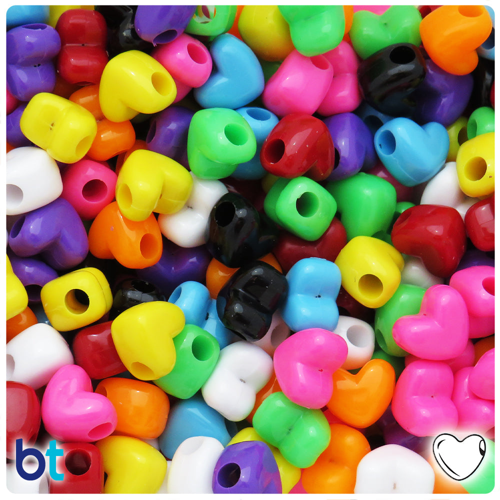 BeadTin Opaque Mix 12mm Heart (HH) Plastic Pony Beads (250pcs)