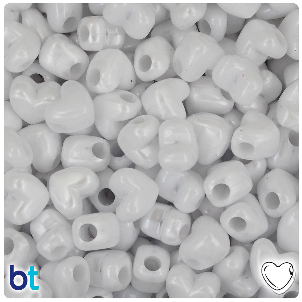 BeadTin White Pearl 12mm Heart (HH) Plastic Pony Beads (250pcs)