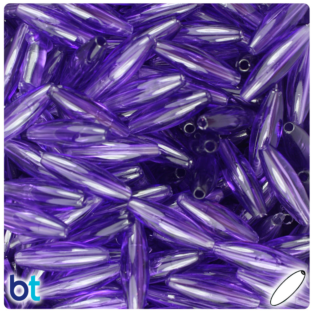 BeadTin Amethyst Transparent 19mm Spaghetti Plastic Craft Beads (150pcs)