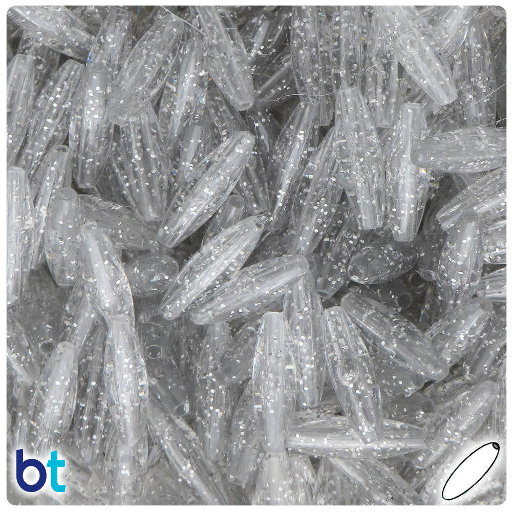 BeadTin Silver Sparkle 19mm Spaghetti Plastic Craft Beads (150pcs)