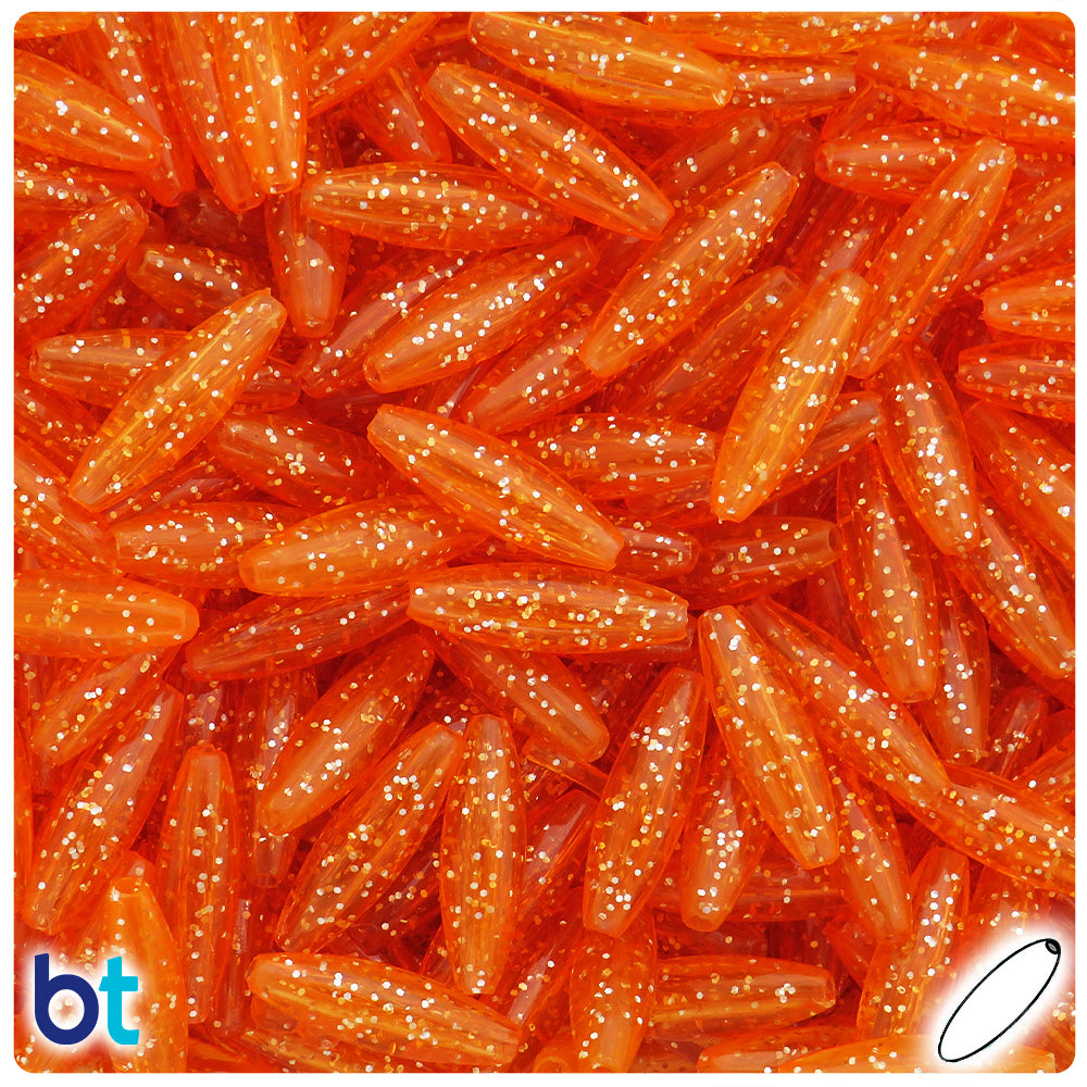 BeadTin Orange Sparkle 19mm Spaghetti Plastic Craft Beads (150pcs)