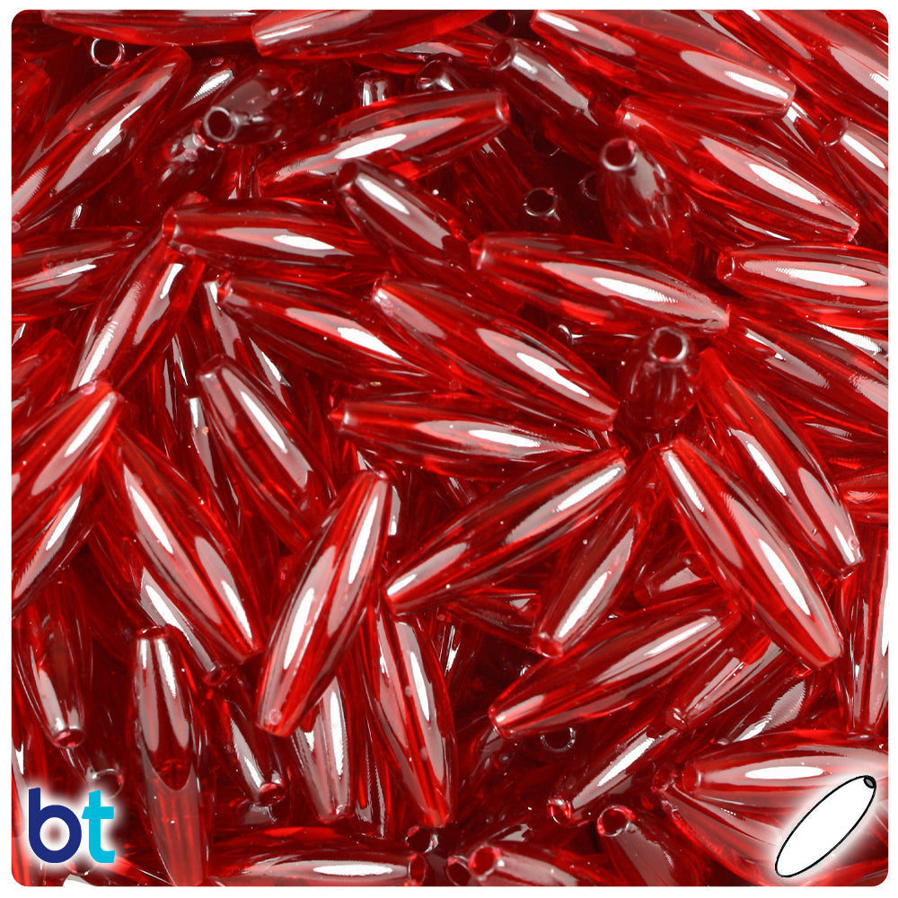 BeadTin Dark Ruby Transparent 19mm Spaghetti Plastic Craft Beads (150pcs)
