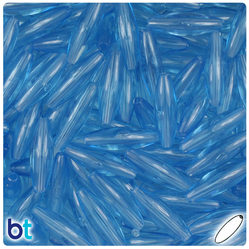 BeadTin Light Sapphire Transparent 19mm Spaghetti Plastic Craft Beads (150pcs)