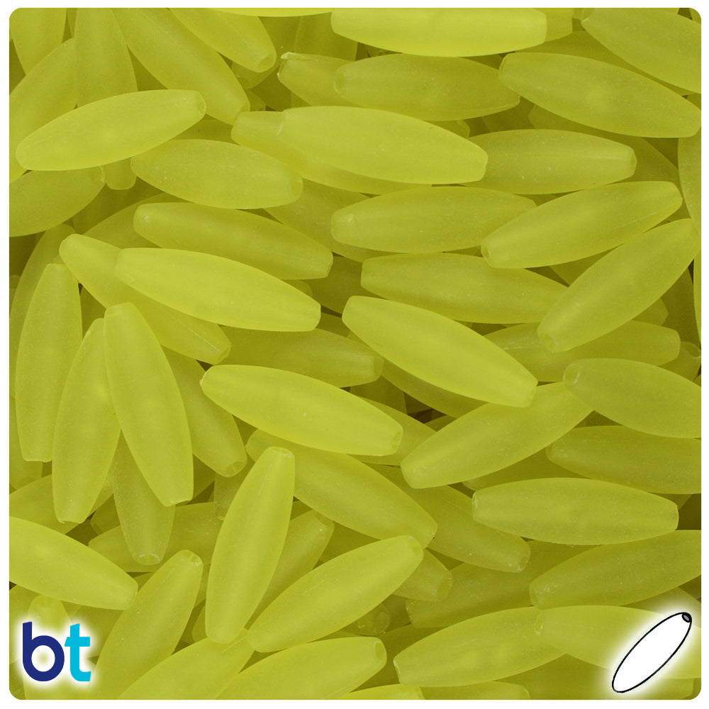 BeadTin Yellow Frosted 19mm Spaghetti Plastic Craft Beads (150pcs)