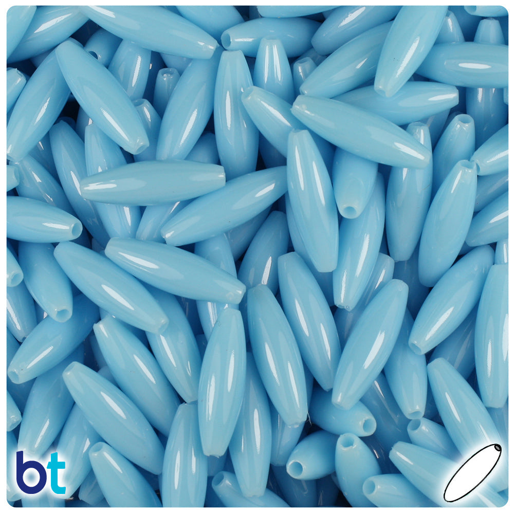 BeadTin Baby Blue Opaque 19mm Spaghetti Plastic Craft Beads (150pcs)
