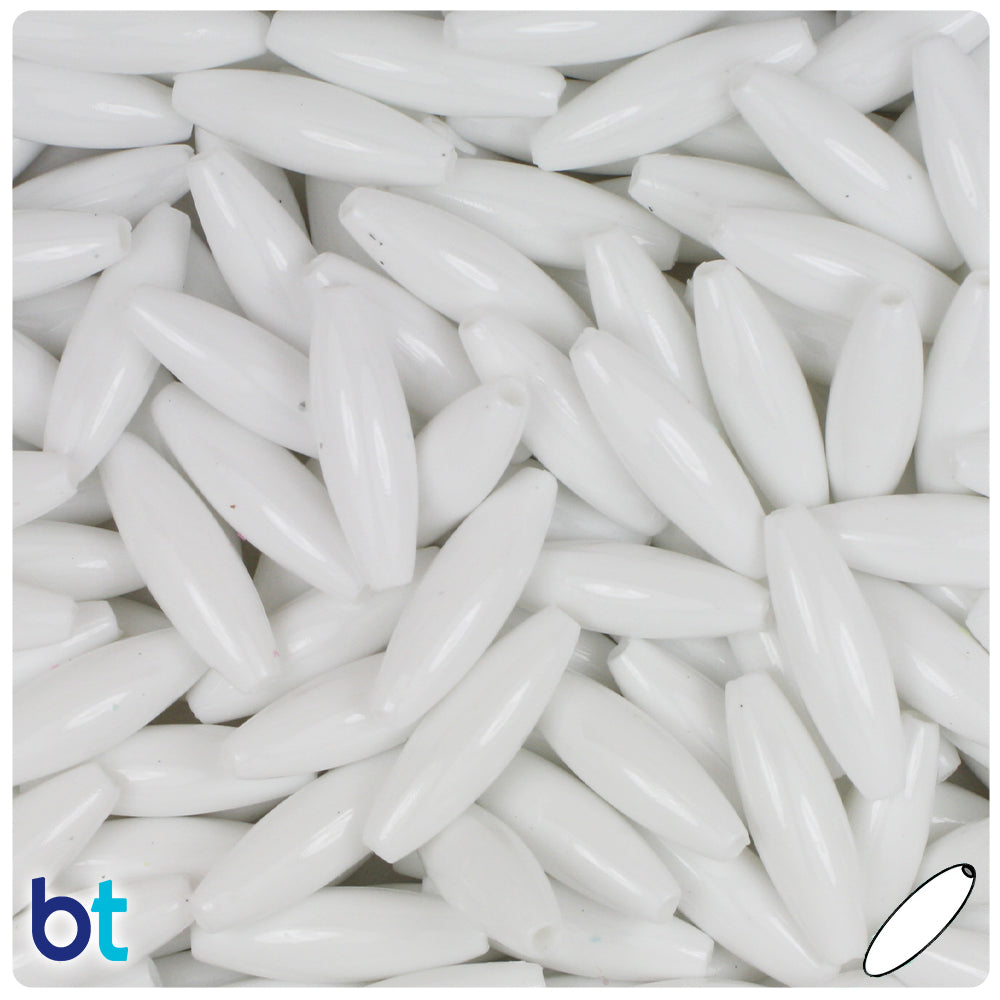 BeadTin White Opaque 19mm Spaghetti Plastic Craft Beads (150pcs)