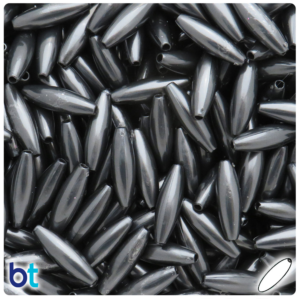 BeadTin Black Pearl 19mm Spaghetti Plastic Craft Beads (150pcs)