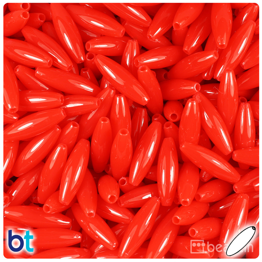 BeadTin Bright Red Opaque 19mm Spaghetti Plastic Craft Beads (150pcs)