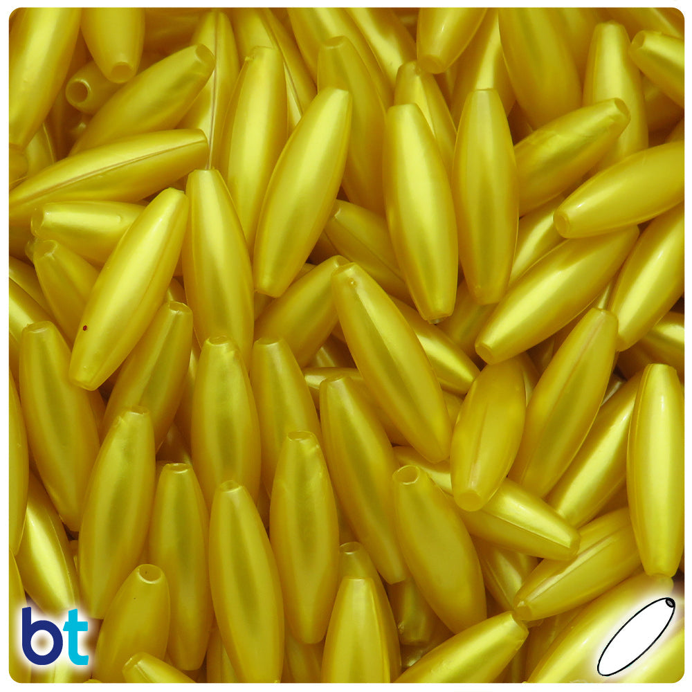 BeadTin Yellow Pearl 19mm Spaghetti Plastic Craft Beads (150pcs)