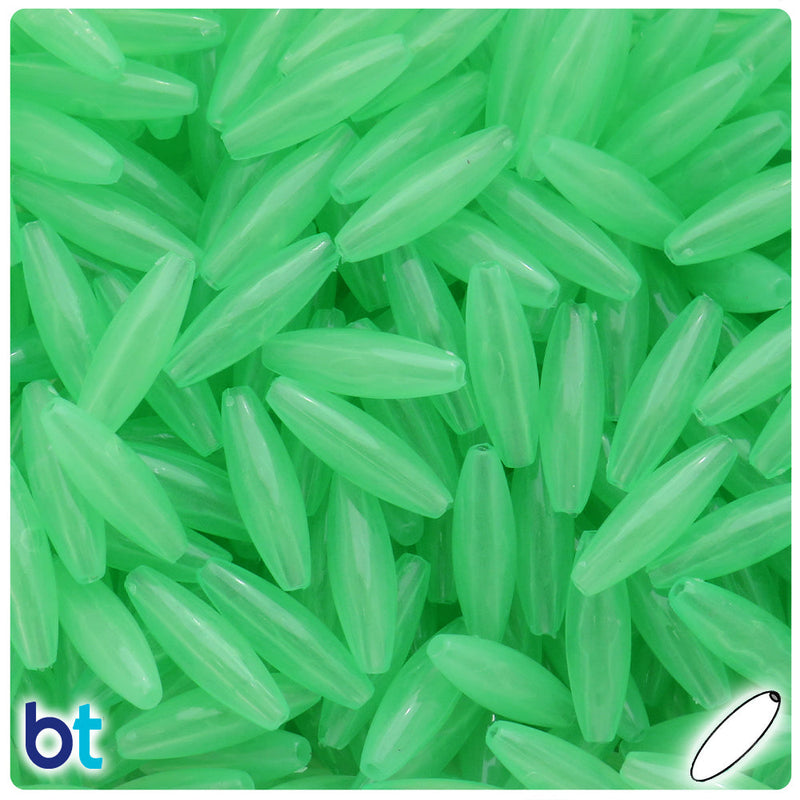 BeadTin Green Glow 19mm Spaghetti Plastic Craft Beads (150pcs)