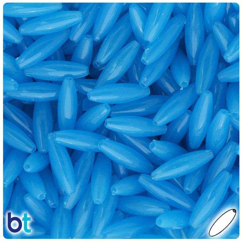 BeadTin Blue Glow 19mm Spaghetti Plastic Craft Beads (150pcs)