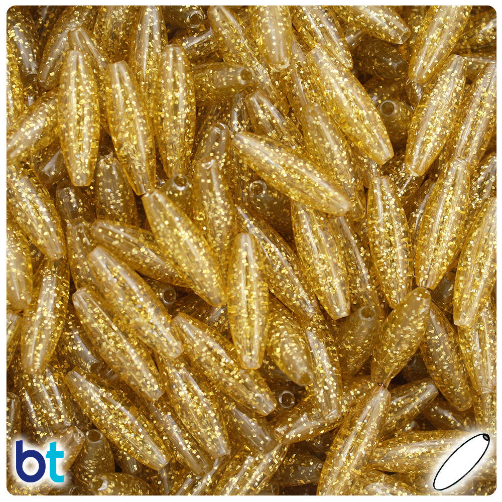 BeadTin Gold Glimmer 19mm Spaghetti Plastic Craft Beads (150pcs)