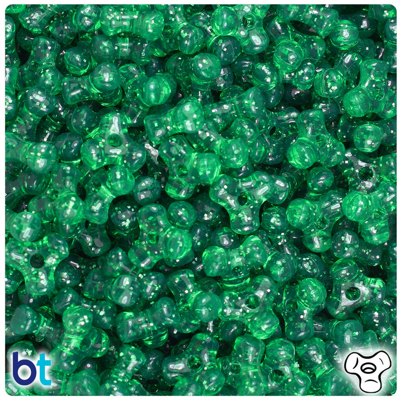 BeadTin Emerald Sparkle 11mm TriBead Plastic Craft Beads (500pcs)