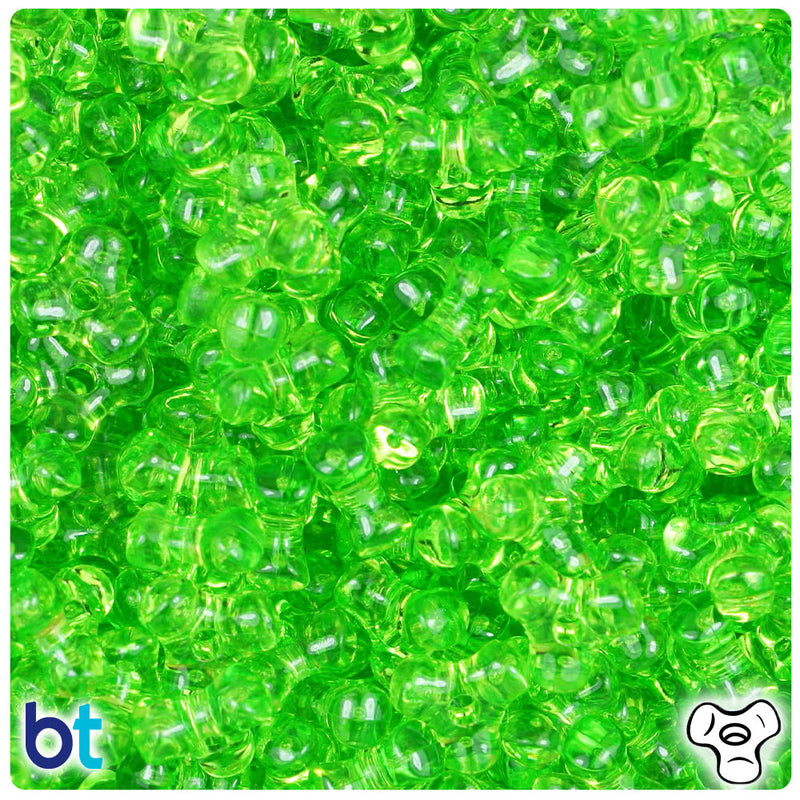 BeadTin Lime Transparent 11mm TriBead Plastic Craft Beads (500pcs)