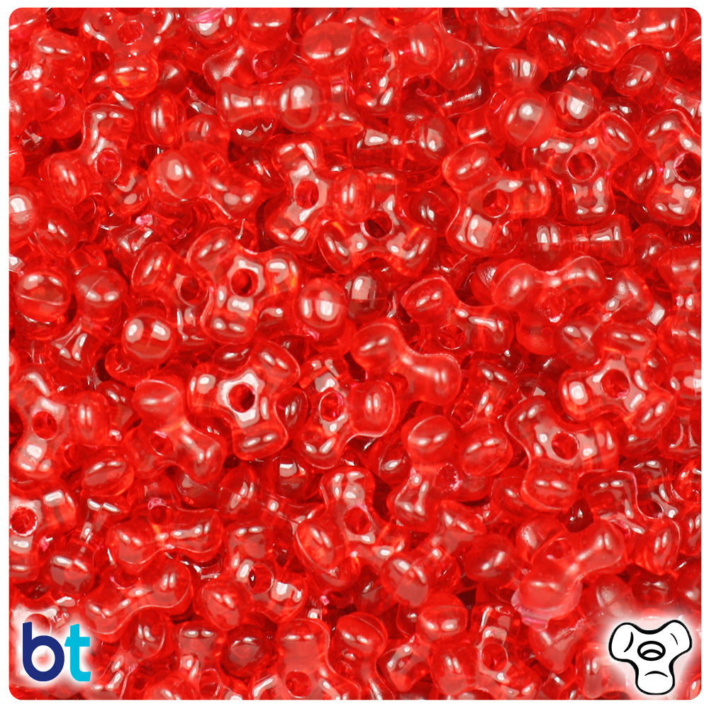 BeadTin Ruby Transparent 11mm TriBead Plastic Craft Beads (500pcs)