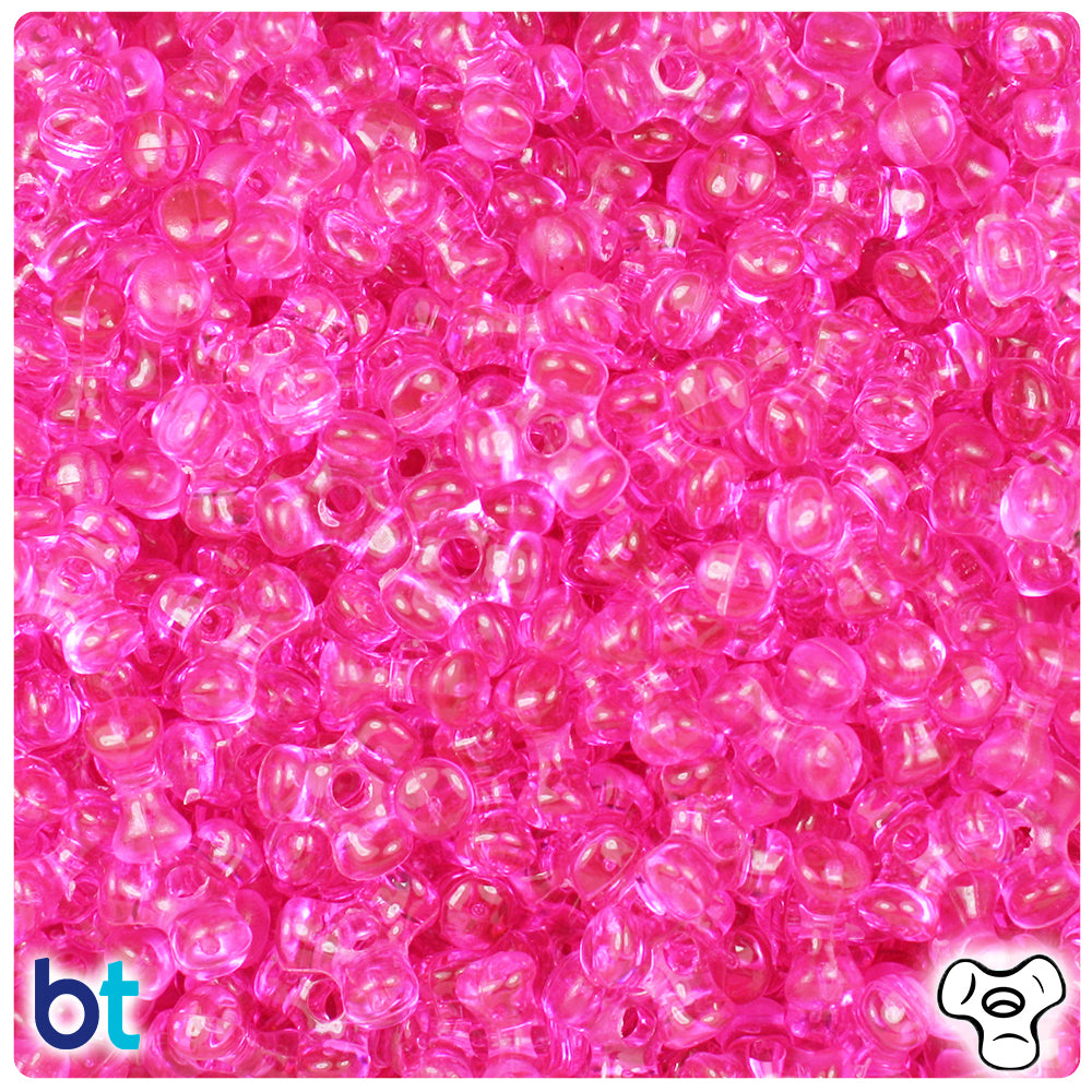 BeadTin Hot Pink Transparent 11mm TriBead Plastic Craft Beads (500pcs)