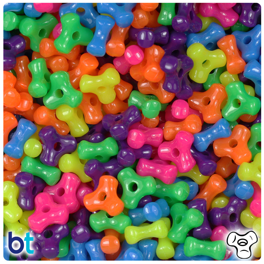 BeadTin Neon Bright Mix 11mm TriBead Plastic Craft Beads (500pcs)