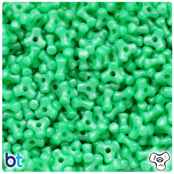 BeadTin Bright Green Pearl 11mm TriBead Plastic Craft Beads (500pcs)