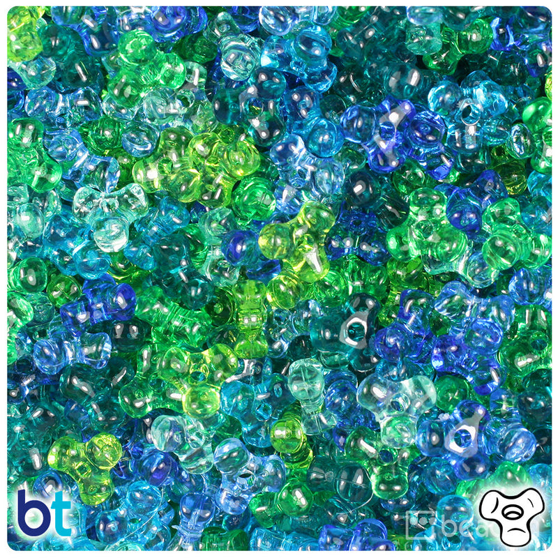 BeadTin Green & Blue Transparent Mix 11mm TriBead Plastic Craft Beads (500pcs)