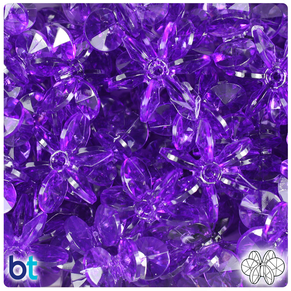 BeadTin Amethyst Transparent 25mm SunBurst Plastic Craft Beads (80pcs)