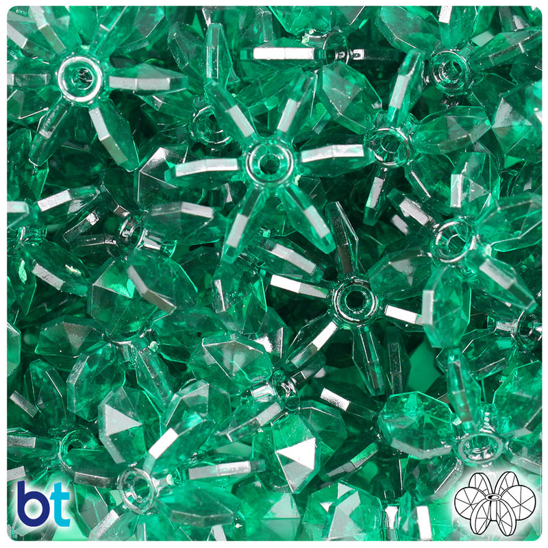 BeadTin Emerald Transparent 25mm SunBurst Plastic Craft Beads (80pcs)