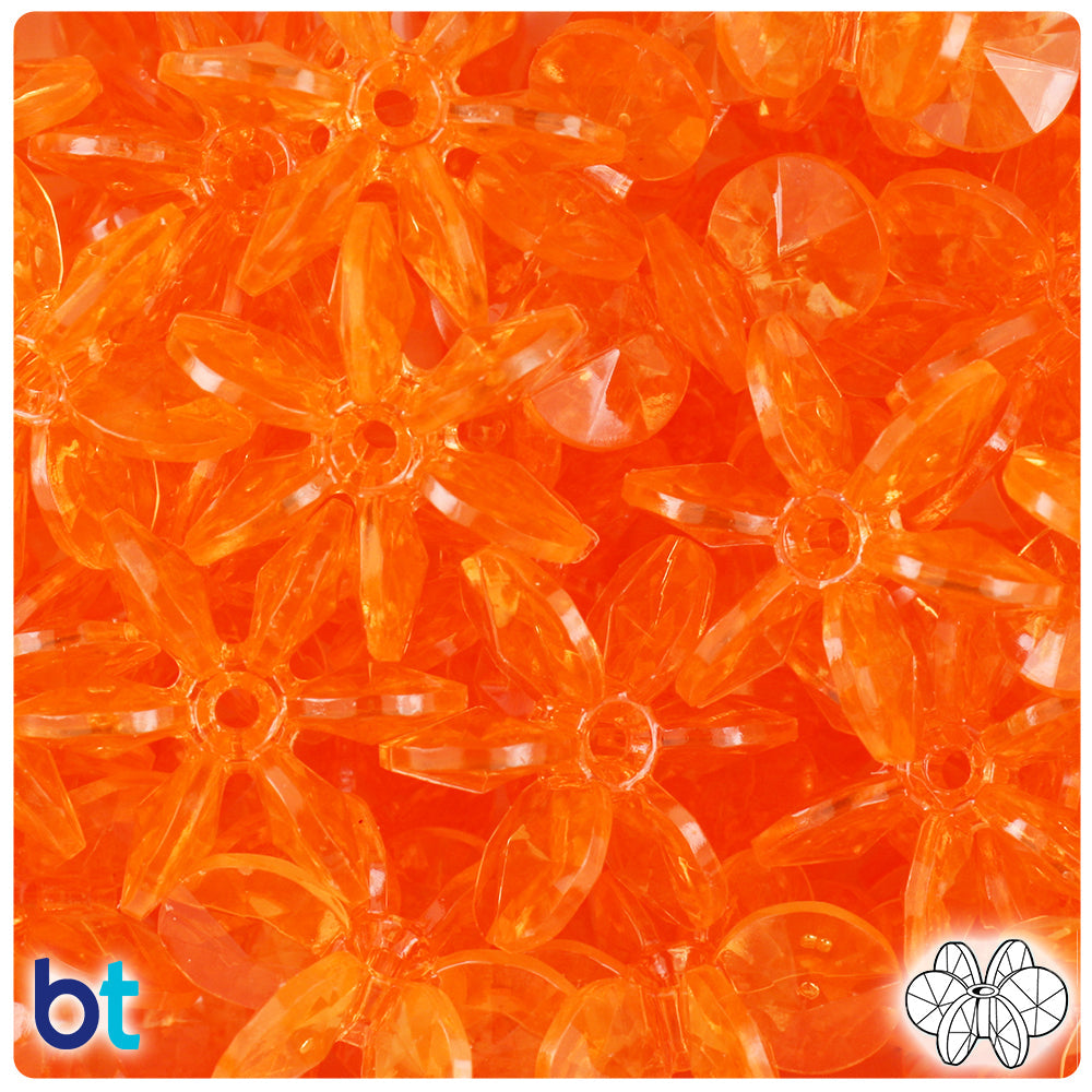 BeadTin Orange Transparent 25mm SunBurst Plastic Craft Beads (80pcs)