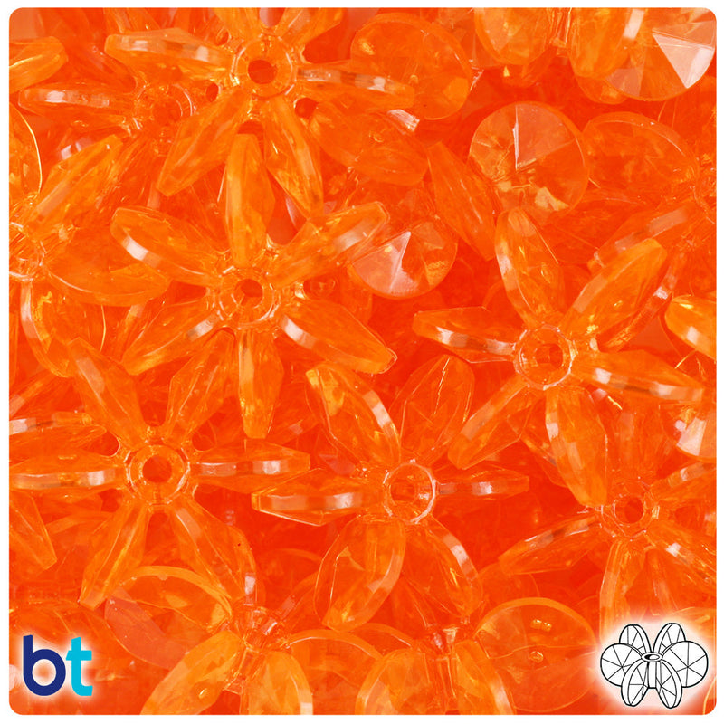 BeadTin Orange Transparent 25mm SunBurst Plastic Craft Beads (80pcs)