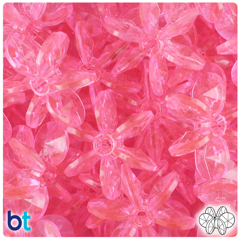 BeadTin Pink Transparent 25mm SunBurst Plastic Craft Beads (80pcs)